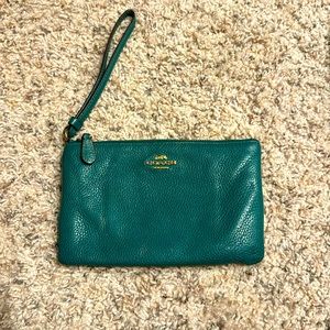 Coach dark green wristlet